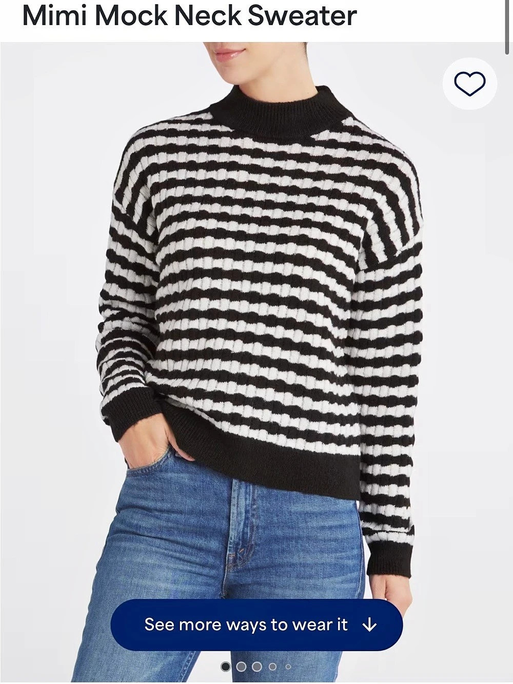 Mimi Mock Neck Sweater Striped Black & White Like New